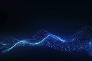 AI generated Dynamic blue particle wave. Abstract sound visualization. Digital structure of the wave flow of luminous particles. AI Generated. photo