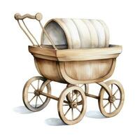 AI generated Watercolor Baby carriage Clipart on white background. AI Generated photo