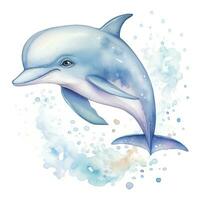 AI generated Watercolor fantasy Baby Dolphin clip art isolated white background. AI Generated photo