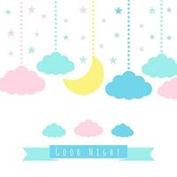 Childish background with moon, clouds and stars vector