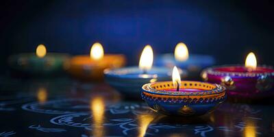 AI generated Happy Diwali. Diya oil lamps were lit during the celebration. AI Generated photo