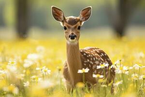 AI generated Female roe deer with beautiful flower. AI Generated photo