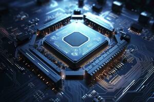 AI generated Futuristic central processor unit. Powerful Quantum CPU motherboard. AI Generated photo