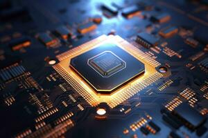 AI generated Futuristic central processor unit. Powerful Quantum CPU motherboard. AI Generated photo