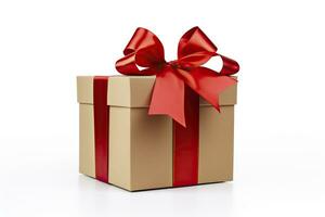 AI generated Gift box with red ribbon isolated on white background. AI Generated photo