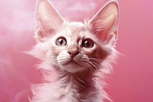 AI generated Pink colored cat on Pink Background. AI Generated photo