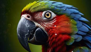 ai generado tropical guacamayo encaramado, vibrante plumas en enfocar. generativo ai foto