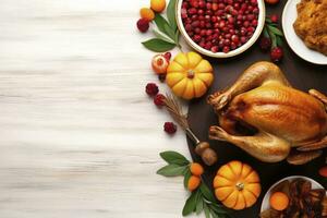 AI generated Thanksgiving traditional festive food background. AI Generated photo