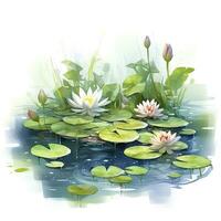 AI generated Water Lily in Pond. Watercolor design. AI Generated photo