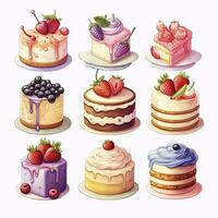 AI generated Set of Cake piece illustration on white background. AI Generated photo