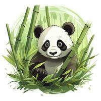 AI generated Cute panda in the middle of a bamboo forest. T-shirt design. AI Generated photo