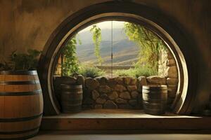 AI generated Barrel in an ancient castle beside the window. AI Generated photo