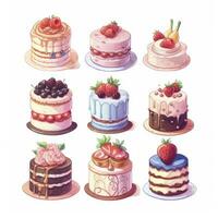 AI generated Set of Cake piece illustration on white background. AI Generated photo