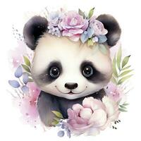 AI generated Watercolor fantasy Baby Panda clip art isolated white background. AI Generated photo