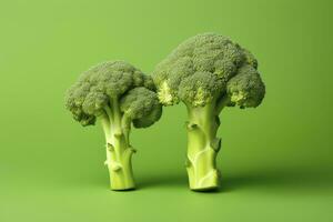 AI generated Two broccoli pieces arranged on background. AI Generated photo