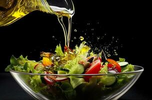 AI generated health benefits of healthy salad, in the style of precise detailing, smooth and shiny. AI Generated photo