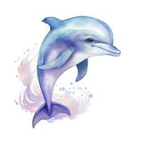 AI generated Watercolor fantasy Baby Dolphin clip art isolated white background. AI Generated photo