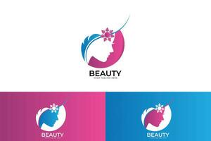 mujer pelo salón con interesante colores logo diseño vector