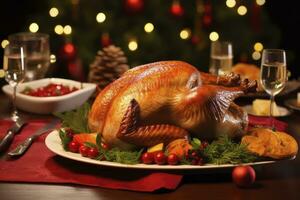 AI generated Christmas turkey dinner. AI Generated photo