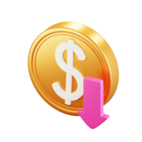 3d dollaro moneta freccia giù illustrazione png