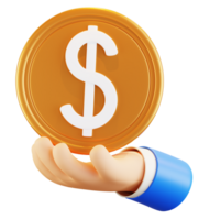 3D Hand Holding Dollar Coin Illustration png
