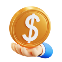 3D Hand Holding Dollar Coin Illustration png
