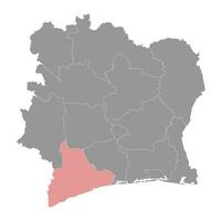 Bas Sassandra district map, administrative division of Ivory Coast. Vector illustration.