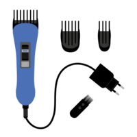 Electric hair clipper with a set of nozzles of different sizes. png