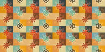 A retro style seamless pattern with a hippie flower aesthetic design and checkered vector background. Print surface for textiles, wrapping, and webs.