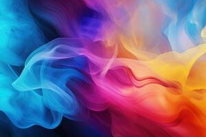 AI generated abstract multicolored background with waves and lines of different colors, Illustration of dramatic smoke and fog in contrasting vivid colors, Background or wallpaper, abstract photo