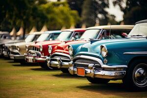 AI generated Vintage american cars in row, closeup of photo, AI Generated photo