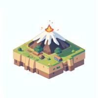 AI generated Isometric 3D Volcano on Island Icon Clip Art Sticker Decoration Simple Background photo