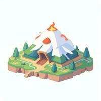 AI generated Isometric 3D Volcano on Island Icon Clip Art Sticker Decoration Simple Background photo