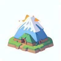 AI generated Isometric 3D Volcano on Island Icon Clip Art Sticker Decoration Simple Background photo
