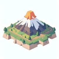 AI generated Isometric 3D Volcano on Island Icon Clip Art Sticker Decoration Simple Background photo