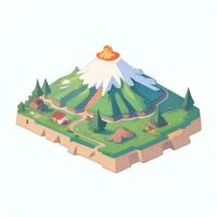 AI generated Isometric 3D Volcano on Island Icon Clip Art Sticker Decoration Simple Background photo