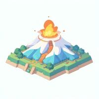 AI generated Isometric 3D Volcano on Island Icon Clip Art Sticker Decoration Simple Background photo