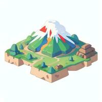 AI generated Isometric 3D Volcano on Island Icon Clip Art Sticker Decoration Simple Background photo