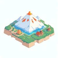 AI generated Isometric 3D Volcano on Island Icon Clip Art Sticker Decoration Simple Background photo