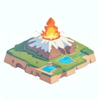 AI generated Isometric 3D Volcano on Island Icon Clip Art Sticker Decoration Simple Background photo