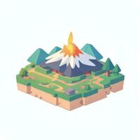 AI generated Isometric 3D Volcano on Island Icon Clip Art Sticker Decoration Simple Background photo
