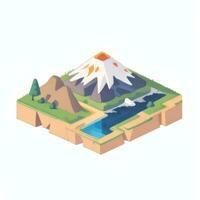 AI generated Isometric 3D Volcano on Island Icon Clip Art Sticker Decoration Simple Background photo