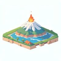 AI generated Isometric 3D Volcano on Island Icon Clip Art Sticker Decoration Simple Background photo