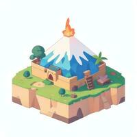 AI generated Isometric 3D Volcano on Island Icon Clip Art Sticker Decoration Simple Background photo