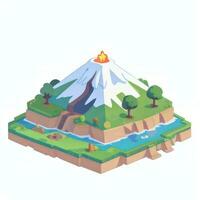 AI generated Isometric 3D Volcano on Island Icon Clip Art Sticker Decoration Simple Background photo