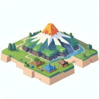 AI generated Isometric 3D Volcano on Island Icon Clip Art Sticker Decoration Simple Background photo