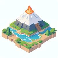 AI generated Isometric 3D Volcano on Island Icon Clip Art Sticker Decoration Simple Background photo