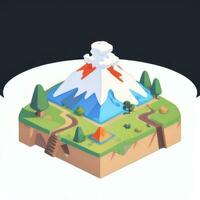 AI generated Isometric 3D Volcano on Island Icon Clip Art Sticker Decoration Simple Background photo