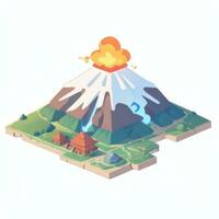 AI generated Isometric 3D Volcano on Island Icon Clip Art Sticker Decoration Simple Background photo