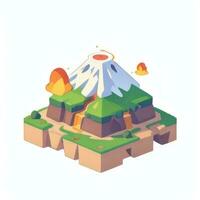 AI generated Isometric 3D Volcano on Island Icon Clip Art Sticker Decoration Simple Background photo